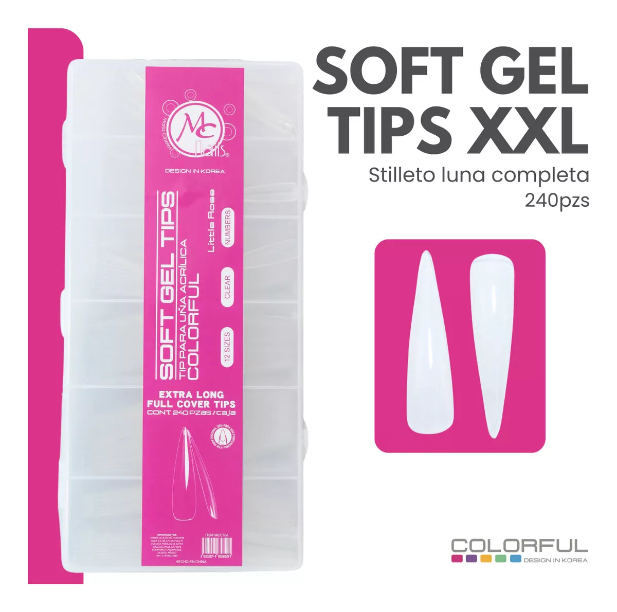 Tips XXLColorful Luna completa Stiletto 240 pzs